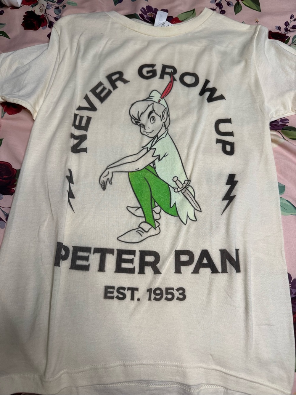 Disney Peter Pan 'Never Grow Up' Cream Tee with Green Graphic